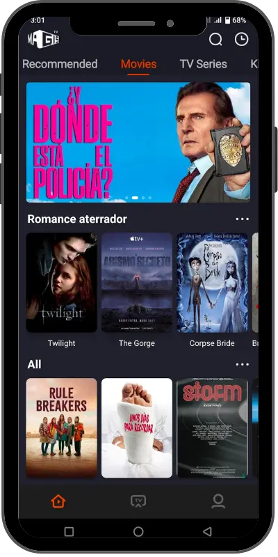 Sección de películas en la última versión de Magis TV