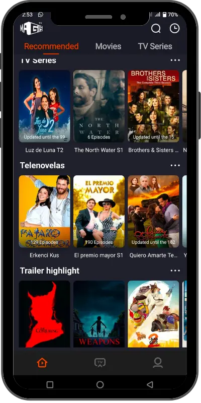 Catálogo de series y telenovelas en la app